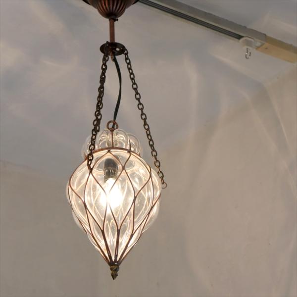 ガラスペンダントランプ トルコアイアンワークランプ　パレスランプ 直径16cm 全長54cmクリア/...