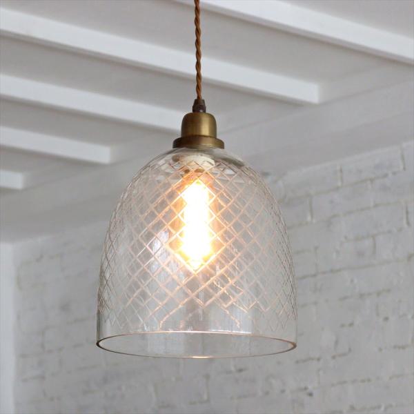 ガラスシェード ガラスペンダントランプ 1灯ラティスラージ クリア　切子　格子 コロニアル様式　レト...