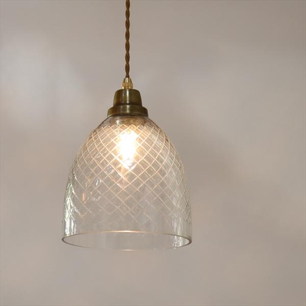 ガラスシェード ガラスペンダントランプ 1灯ラティス クリア　切子　格子 コロニアル様式　レトロ