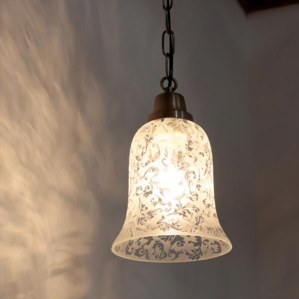 ガラスシェード ガラスペンダントランプ 1灯ブルーベル クリア　グラビュール　