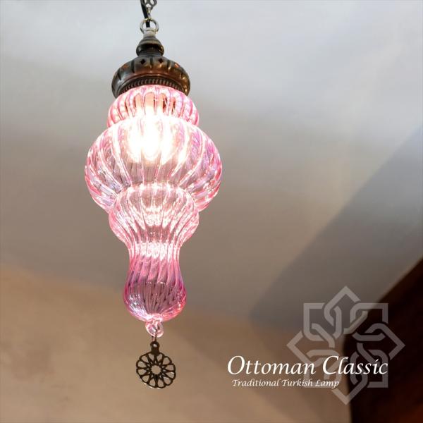 オットマンクラシックガラスシェードランプ 直径13cm 全長79cmペンダントライト 1灯 /フュー...