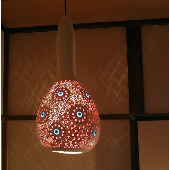 ひょうたんランプ/天井照明　エスニック照明  ホワイトペイント トルコ/ボドルム産　手作り　一点もの