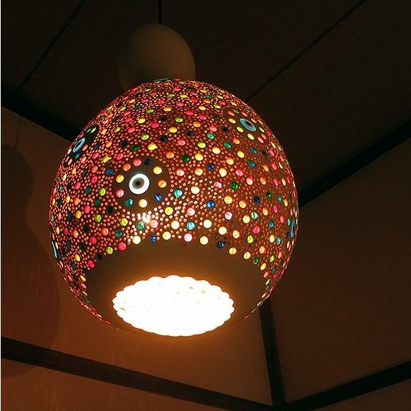 ひょうたんランプ/天井照明　エスニック照明  ホワイトペイント トルコ/ボドルム産　手作り　一点もの