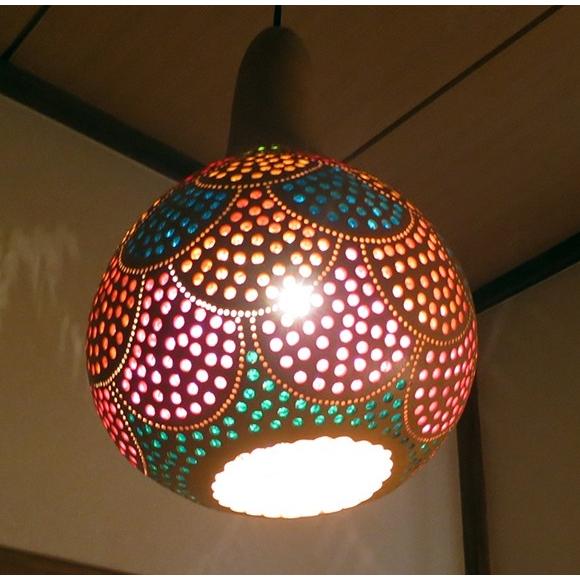 ひょうたんランプ/天井照明　エスニック照明  素材を活かした天然色 トルコ/ボドルム産　手作り　一点...