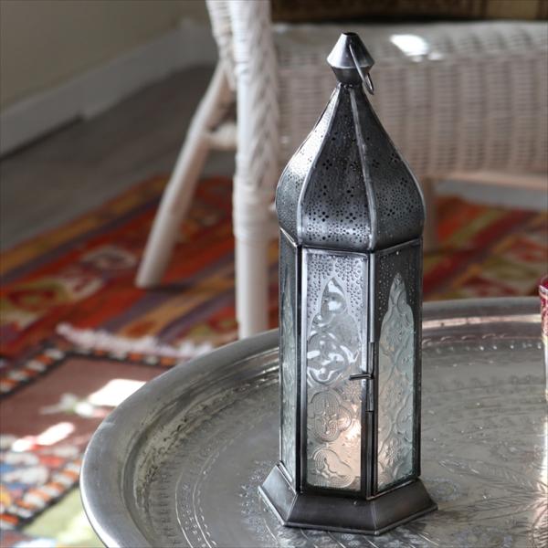 モロッコランタン キャンドルホルダー　高さ29cm　オリエンタルランプ6面のレリーフガラス　Moro...