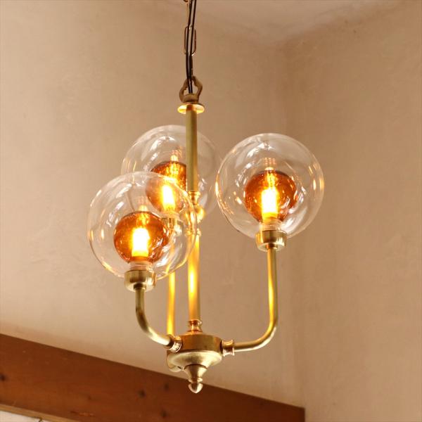 レトロ　ガラスペンダントランプ 3灯シャンデリア 二重のガラス球 Balon バロンアンバー G9/...