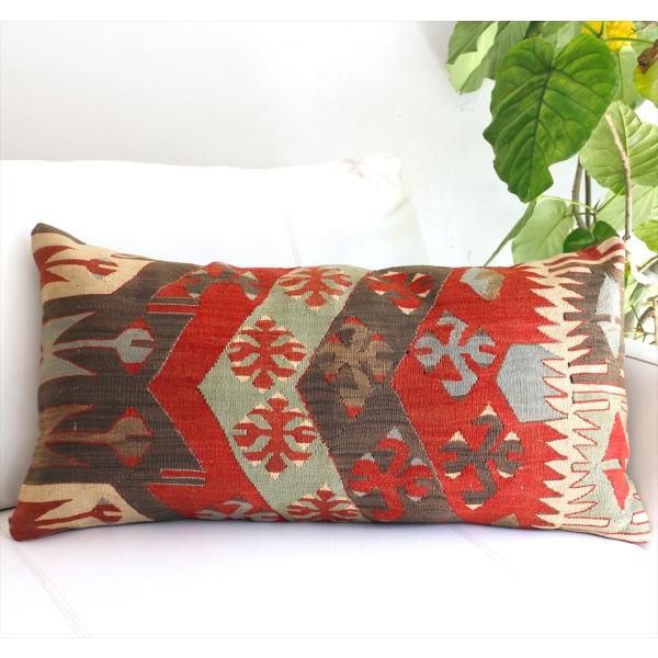 オールドキリムクッションカバー 長方形 横長ビッグピロー Lumbar Pillow 75x39cm...