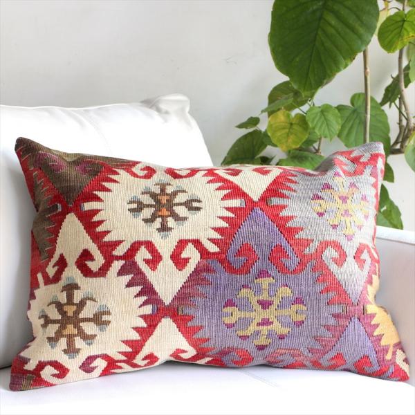 オールドキリムクッション 長方形ビッグピロー Turkish Old Kilim Cushion 赤...
