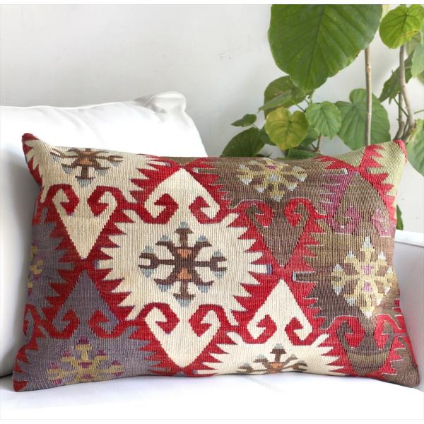 オールドキリムクッション 長方形ビッグピロー Turkish Old Kilim Cushion 赤...