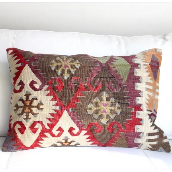 オールドキリムクッション 長方形ビッグピロー Turkish Old Kilim Cushion 赤...