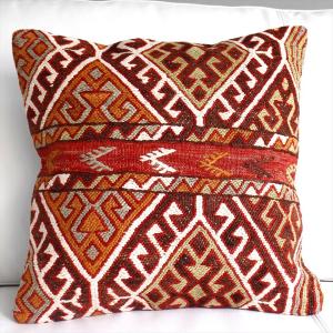 オールドキリムクッションカバー40cm/Old Kilim Cushion オレンジ・グリーン・ブラ...