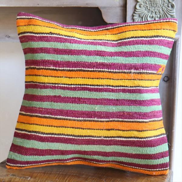 オールドキリムクッションカバー40cm角サイズ/Turkish Kilim Cushion オレンジ...