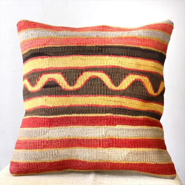 オールドキリムクッションカバー 40cm Old Kilim Cushion 波のモチーフ/シンプル...