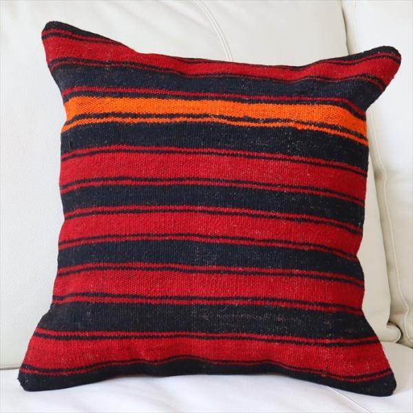 オールドキリム　クッションカバー 40cm Old Kilim Cushion 赤のボーダー OUT...