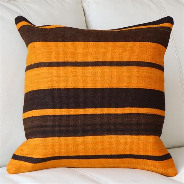 オールドキリム　クッションカバー 40cm Old Kilim Cushion ブラウン＆イエロー ...