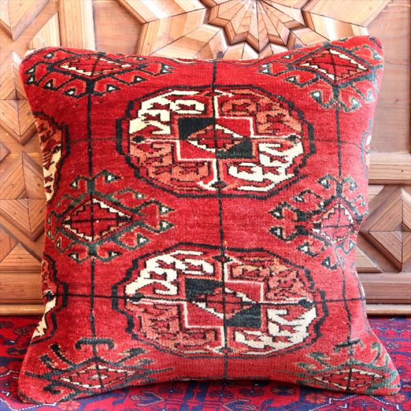 クッションカバー ヴィンテージ パイル織り 絨毯 40cmサイズ トルクメン ヤムート レッド