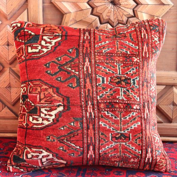 クッションカバー ヴィンテージ パイル織り 絨毯 40cmサイズ トルクメン ヤムート レッド