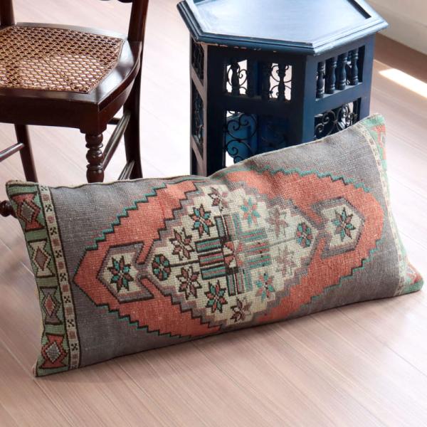 ヴィンテージラグ クッションカバー38×80cmソロモンの星 変形メダリオン