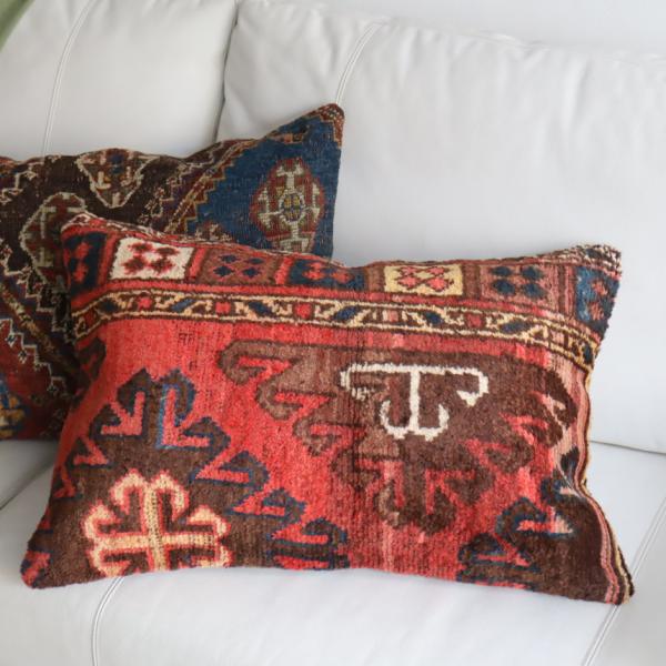 パイル織りラグ クッションカバー 60×40cm キルギス　ヴィンテージ絨毯