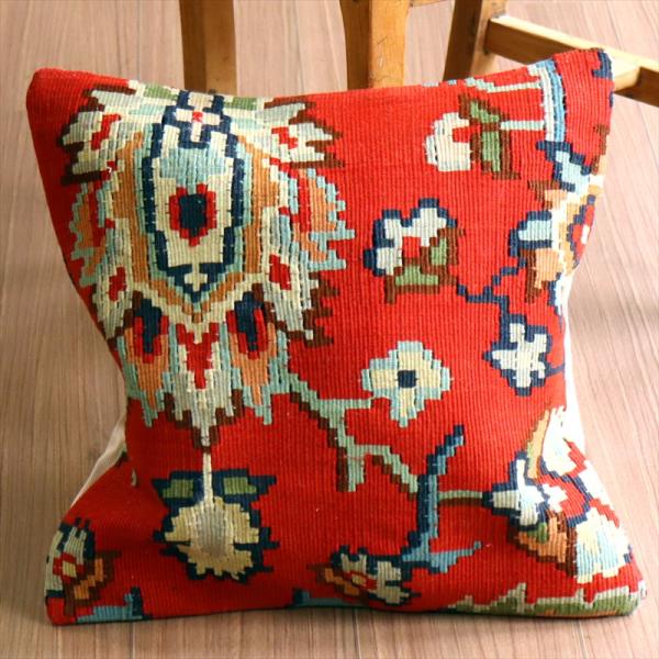 オールドキリム クッションカバー 41×41cm ブルガリア 花とつる草 Old Kilim Cus...