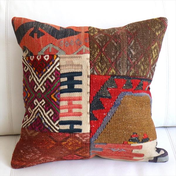 オールドキリムクッションカバー 44×44cm パッチワーク Old Kilim Cushion