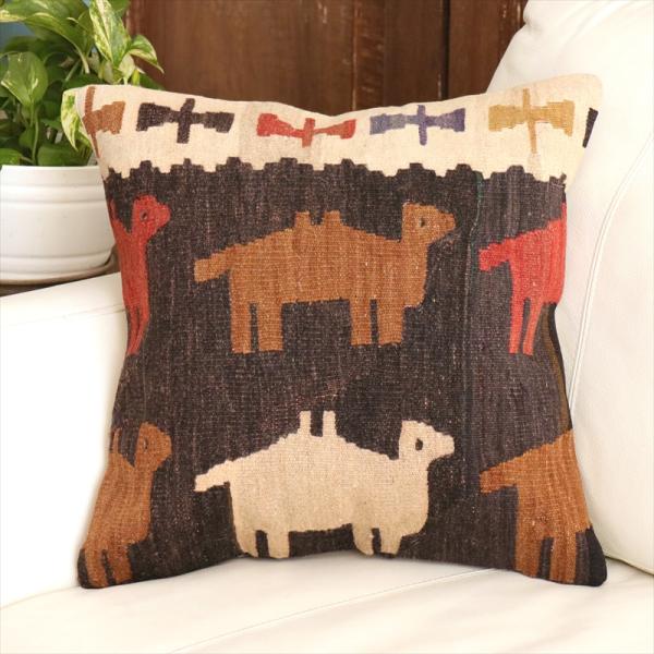 オールドキリム クッションカバー 40cm角 40×40cm シワス　ラクダ