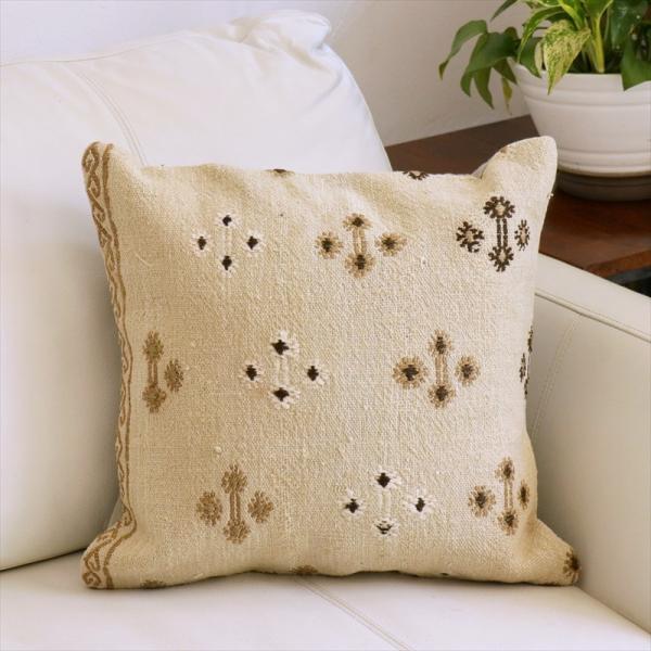オールドキリムクッションカバー　40cm角サイズクリーム色　ジジム　Sivas Old Kilim