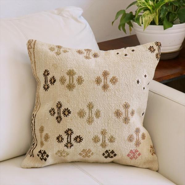 オールドキリムクッションカバー　40cm角サイズクリーム色　ジジム　Sivas Old Kilim