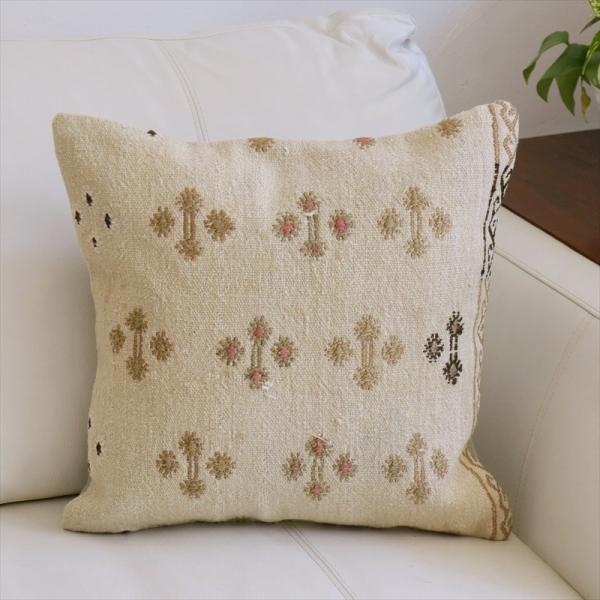 オールドキリムクッションカバー　40cm角サイズクリーム色　ジジム　Sivas Old Kilim