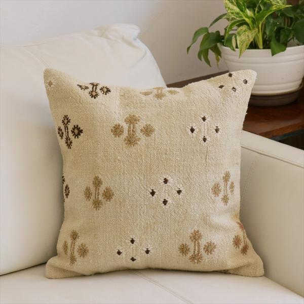 オールドキリムクッションカバー　40cm角サイズクリーム色　ジジム　Sivas Old Kilim
