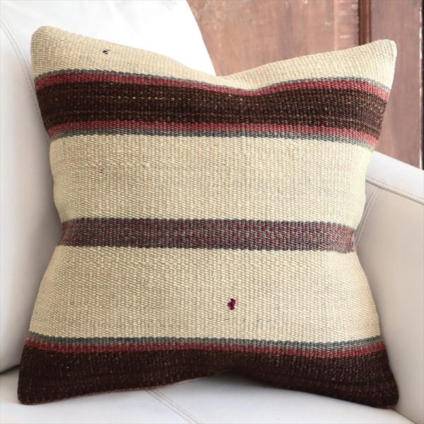 オールドキリムクッションカバー 40cm角サイズ 40×39cm ナチュラル シンプル ボーダー