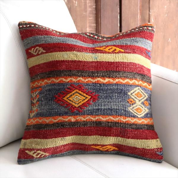 オールドキリム 40cm角クッションカバー 39×39cm ボーダー・ジジム Old Kilim C...