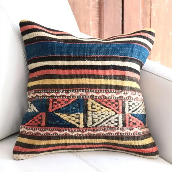 オールドキリム 40cm角クッションカバー 40×40cm ボーダー・ジジム Old Kilim C...