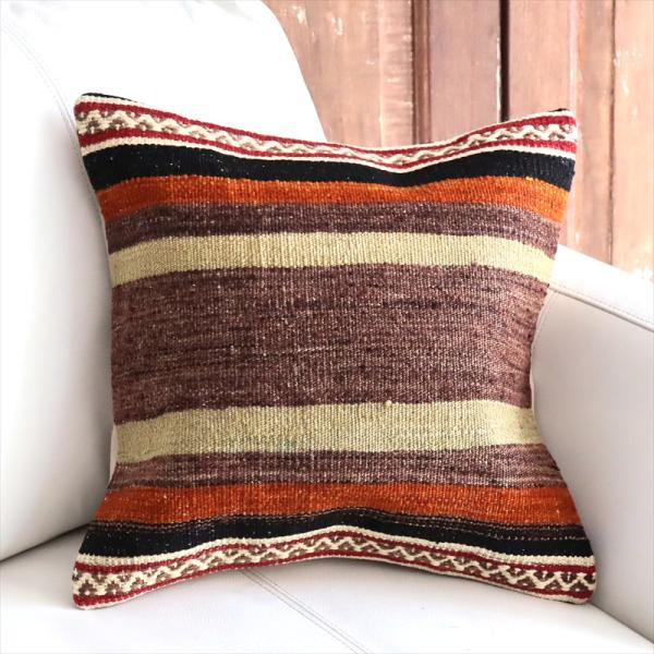 オールドキリム 40cm角クッションカバー 39×39cm ボーダー・ジジム Old Kilim C...