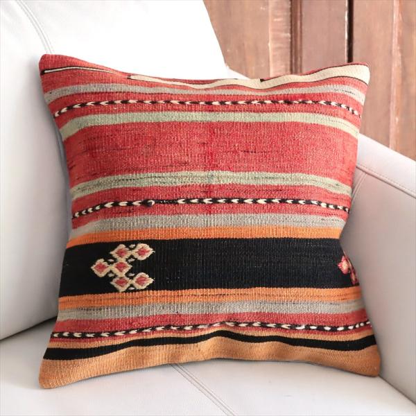 オールドキリム 40cm角クッションカバー 40×40cm ボーダー・ジジム Old Kilim C...