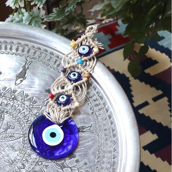 ナザールボンジュウ 8.5cm　マクラメ　麻ひも飾り　フェニキア時代より伝わるトルコのお守り