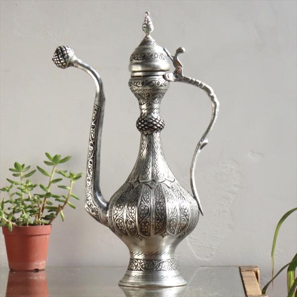 トルコ 銅製の水差し アンティークシルバー/高さ36cm