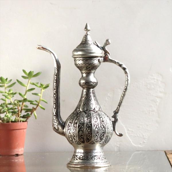 トルコ 銅製の水差し アンティークシルバー/高さ24cm
