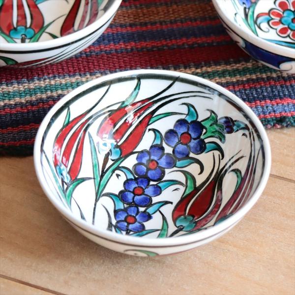 トルコ陶器 手書きボウル 直径12.5cm チューリップ フラワー Turkish Hand Pai...