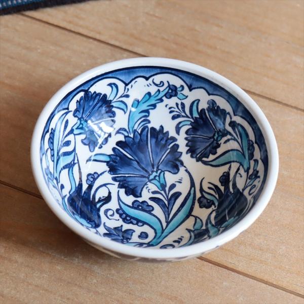 トルコ陶器 手書きボウル 直径12cm ブルーチューリップ カーネーション Turkish Hand...