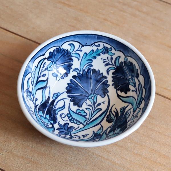 トルコ陶器 手書きボウル 直径12cm ブルーチューリップ カーネーション Turkish Hand...