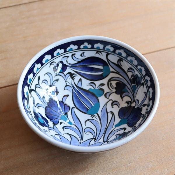 トルコ陶器 手書きボウル 直径12cm ブルーチューリップ カーネーション Turkish Hand...