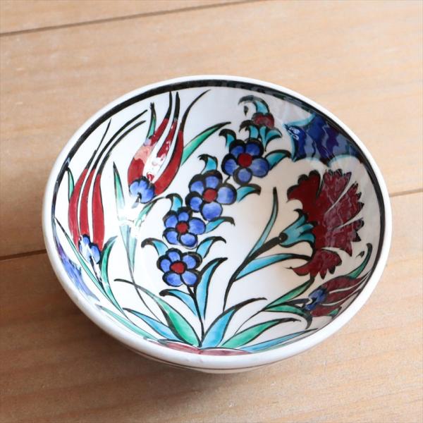 トルコ陶器 手書きボウル 直径12.5cm チューリップ カーネーション Turkish Hand ...