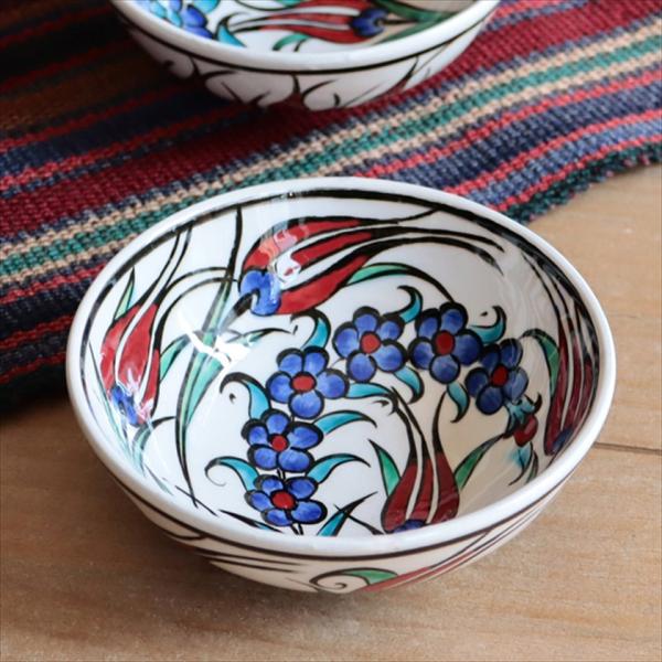 トルコ陶器 手書きボウル 直径12.5cm チューリップ フラワー Turkish Hand Pai...