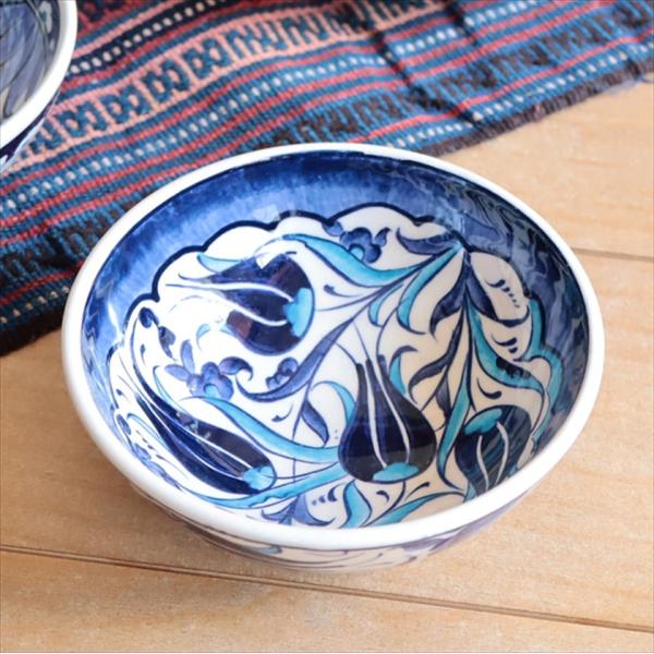 トルコ陶器 手書きボウル 直径12cm ブルーチューリップ Turkish Hand Paint b...