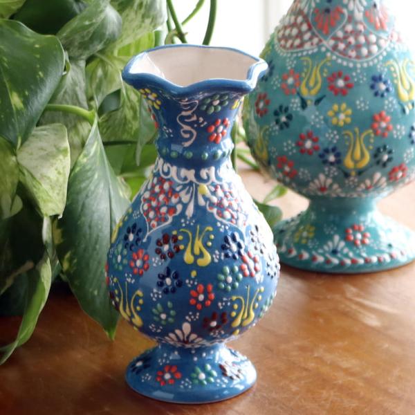 トルコ陶器 花瓶 チューリップ型 Sサイズ 高さ15×直径7.5cm フラワーベース フラワーデザイ...