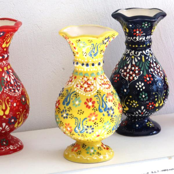 トルコ陶器 花瓶 チューリップ型 Sサイズ 高さ15×直径7.5cm フラワーベース フラワーデザイ...