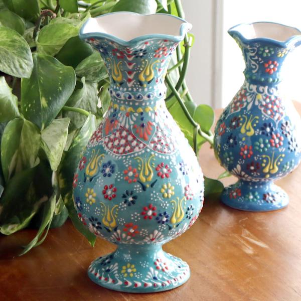 トルコ陶器 花瓶 チューリップ型 Mサイズ 高さ20×直径10cm フラワーベース フラワーデザイン...