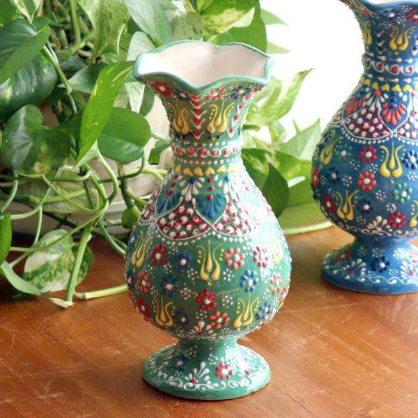 トルコ陶器 花瓶 チューリップ型 Mサイズ 高さ20×直径10cm フラワーベース フラワーデザイン...