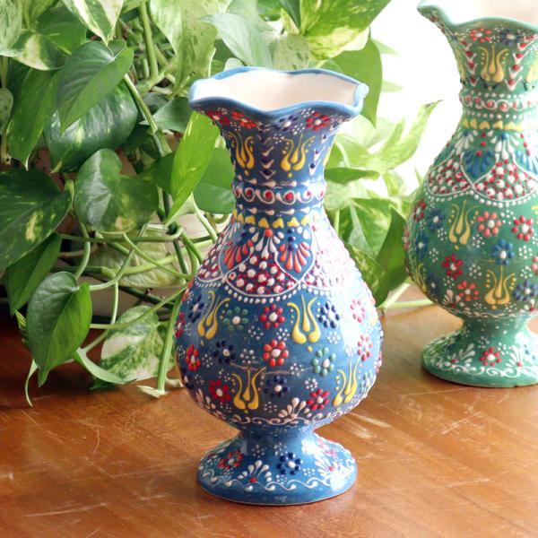 トルコ陶器 花瓶 チューリップ型 Mサイズ 高さ20×直径10cm フラワーベース フラワーデザイン...